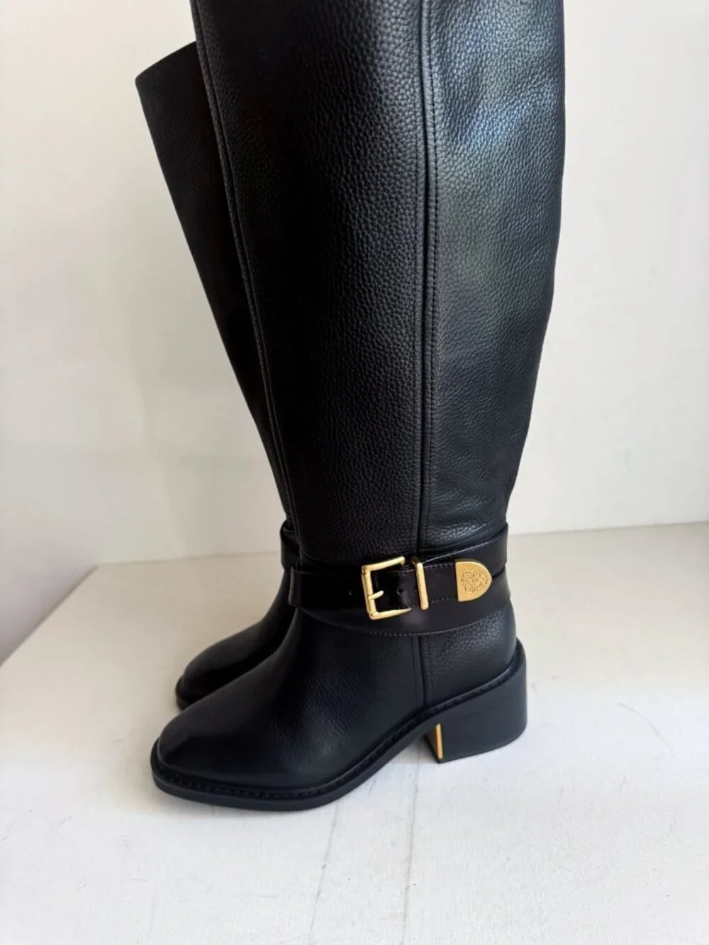 Vince Camuto  Gini Knee High Boots Black Leather 7 Wide Calf